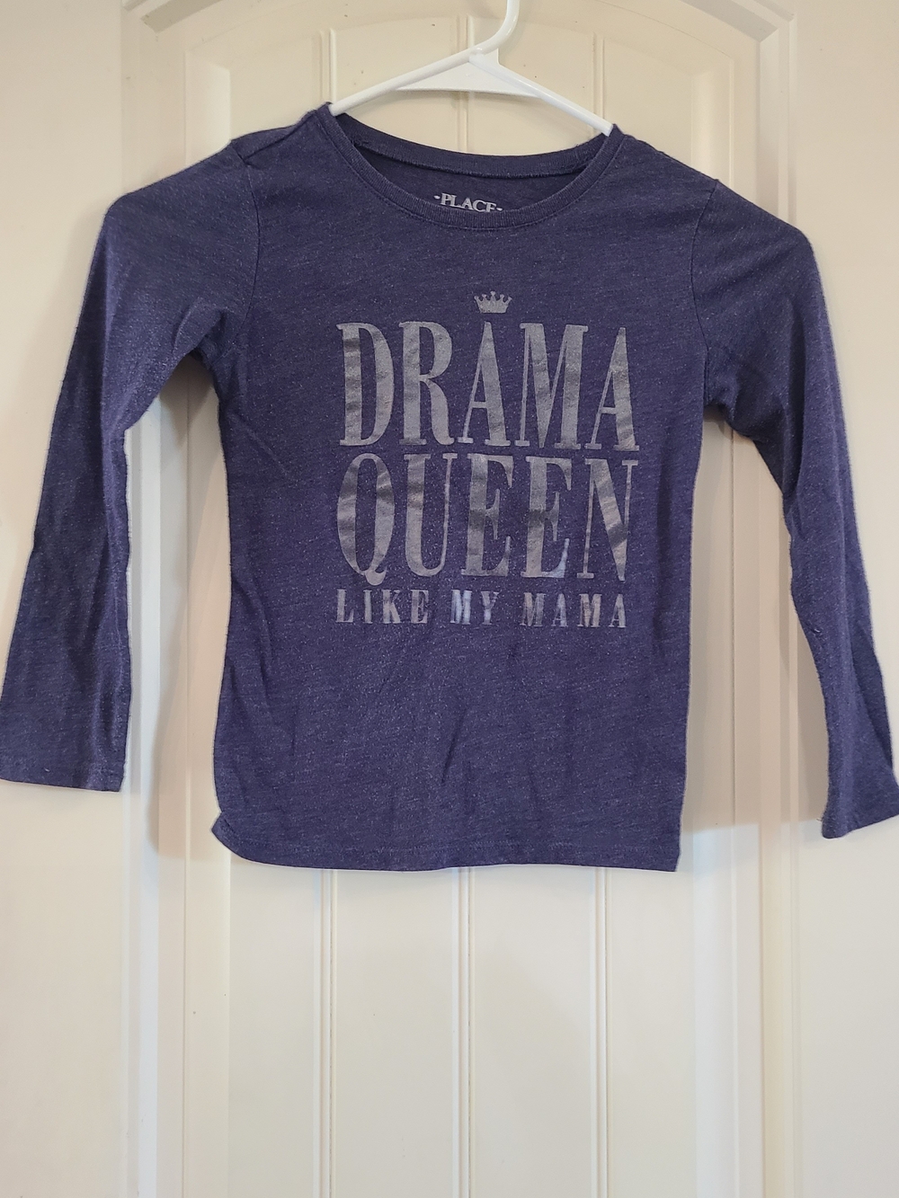 Place Navy Long Sleeve Tee with Metallic "Drama Queen" Graphic Size S